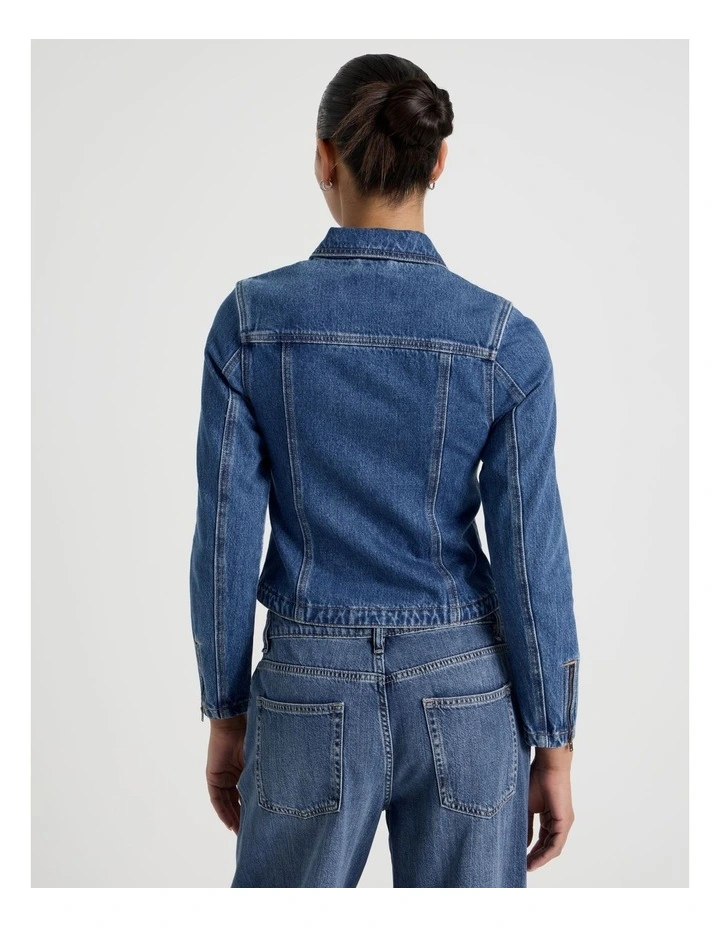 Shrunken Zip Through Denim Jacket in Denim image 6