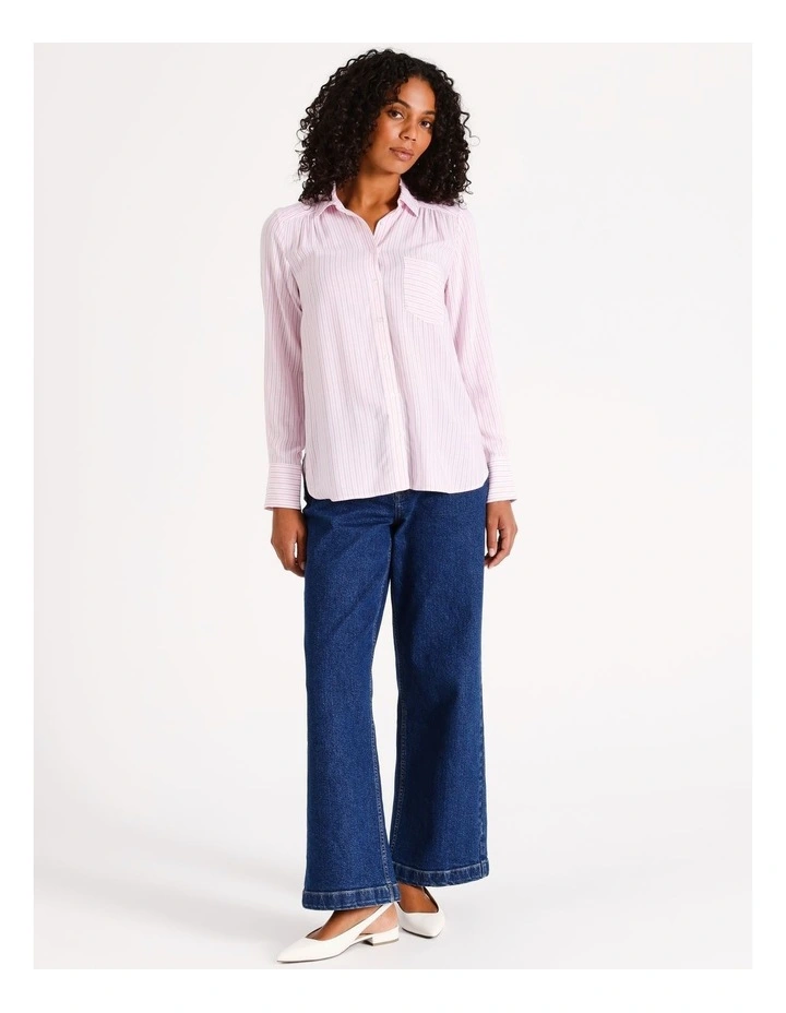 Grab Denim Eco Long Sleeve Stripe Shirt In Pink MYER