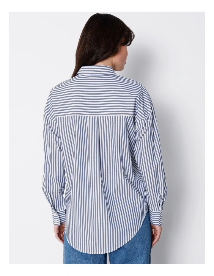 Organic Blend Oversized Cotton Shirt In Navy/ White Stripe image 6