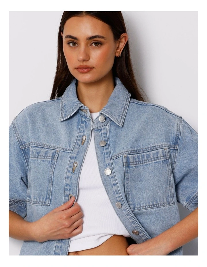 Short Sleeve Oversized Denim Shirt in Breeze Blue image 3