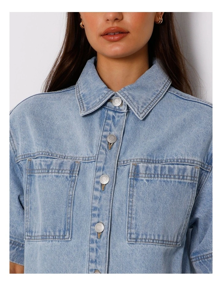 Short Sleeve Oversized Denim Shirt in Breeze Blue image 4