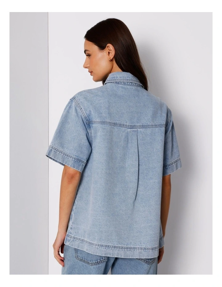 Short Sleeve Oversized Denim Shirt in Breeze Blue image 6