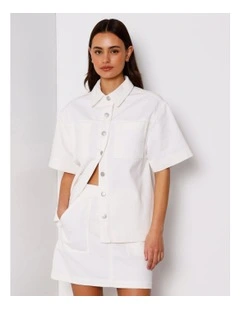 Short Sleeve Oversized Denim Shirt in Ecru