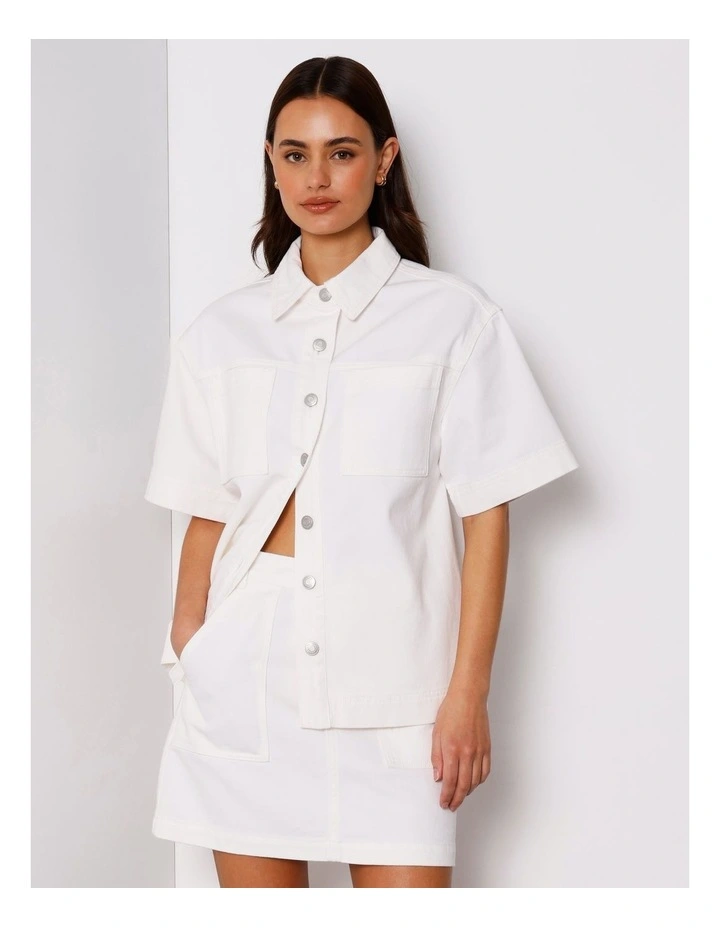 Short Sleeve Oversized Denim Shirt in Ecru image 1