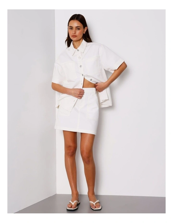 Short Sleeve Oversized Denim Shirt in Ecru image 2