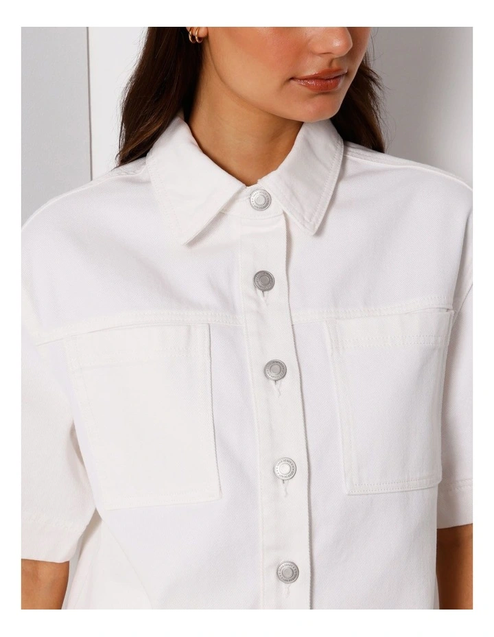 Short Sleeve Oversized Denim Shirt in Ecru image 3