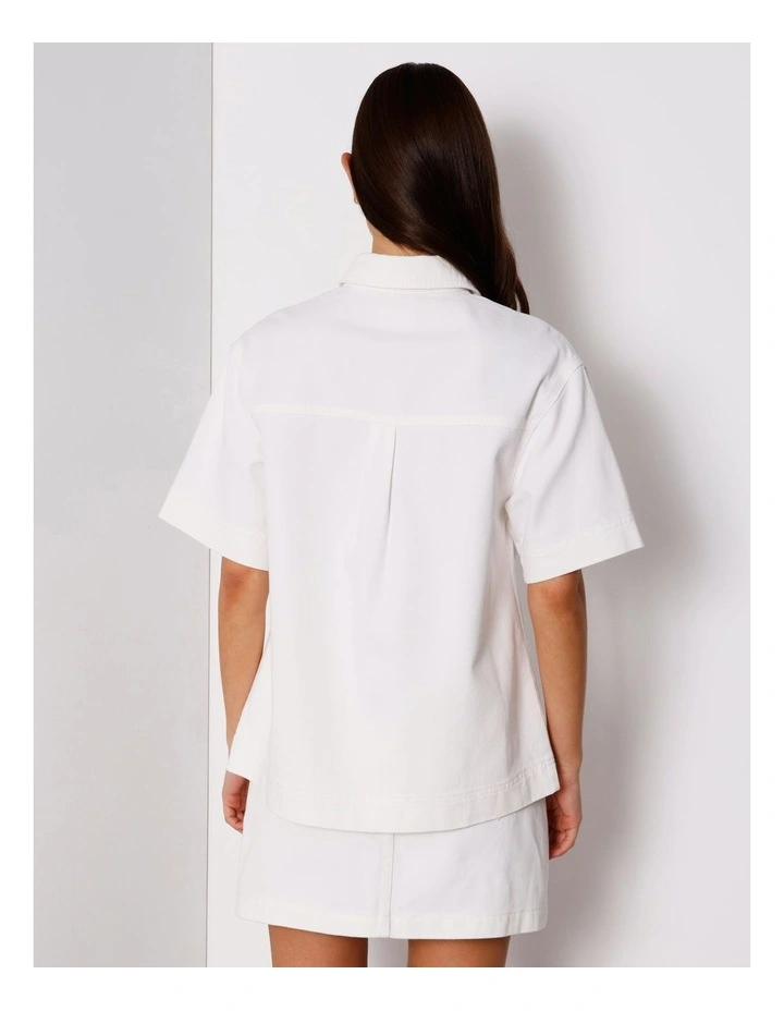 Short Sleeve Oversized Denim Shirt in Ecru image 4
