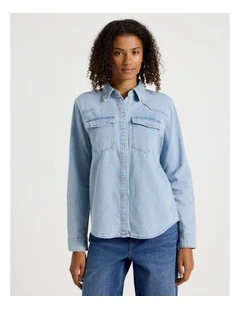 Denim Western Shirt in Light Indigo