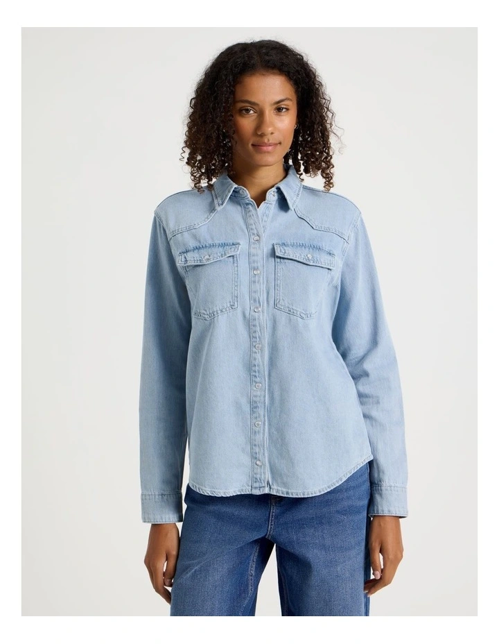 Denim Western Shirt in Light Indigo image 1