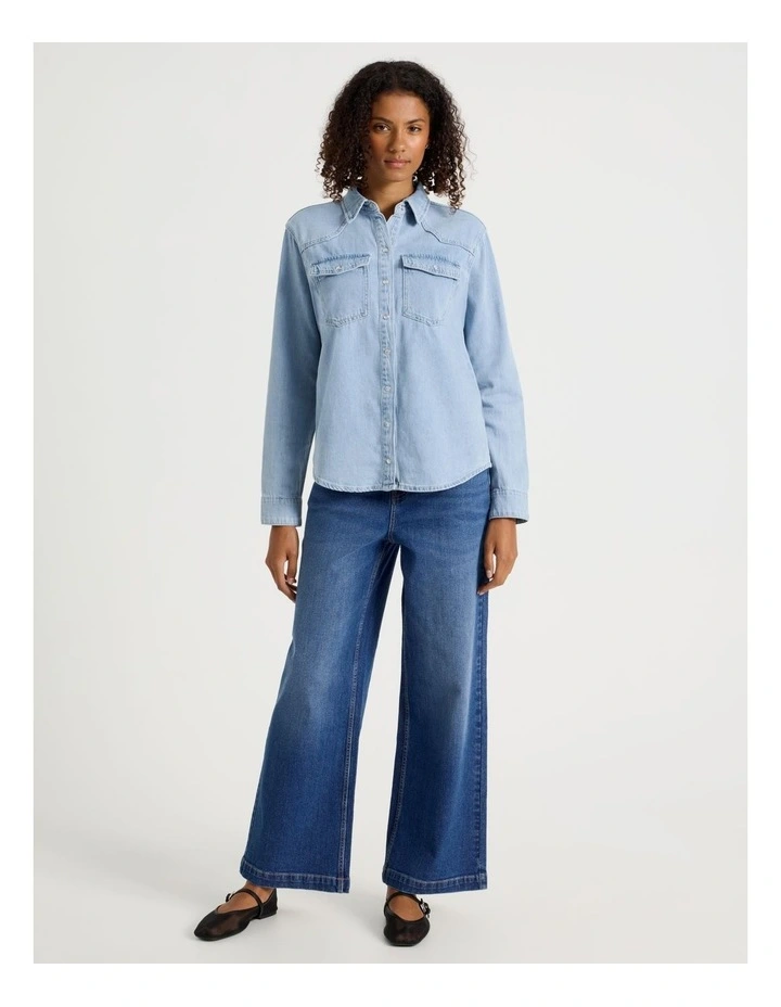 Denim Western Shirt in Light Indigo image 2