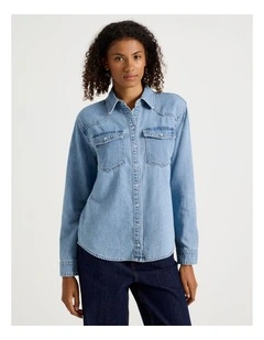 Denim Western Shirt in Medium Indigo