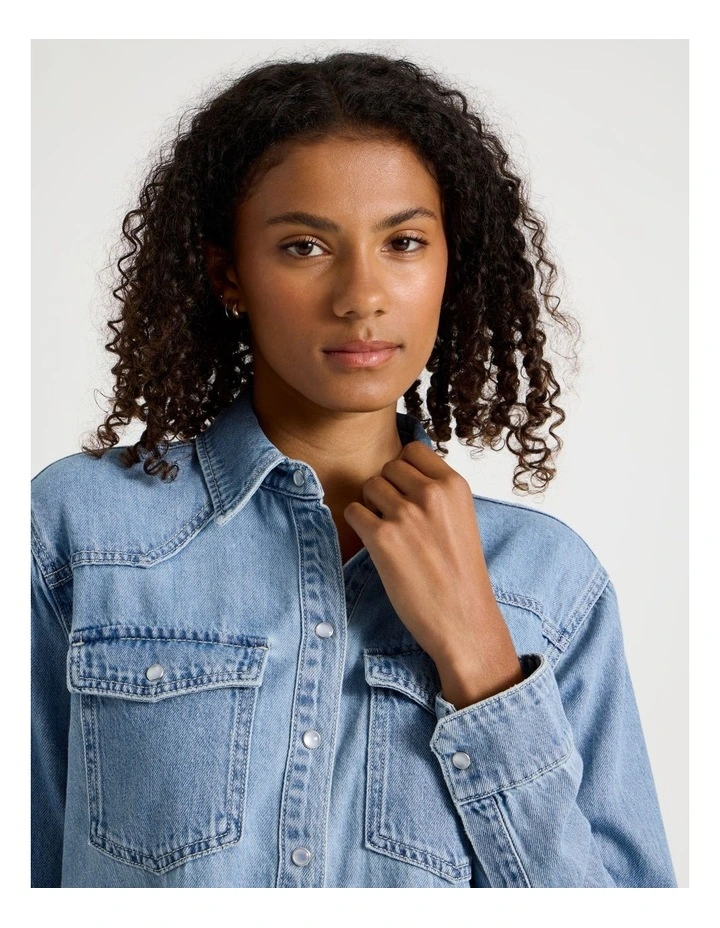 Denim Western Shirt in Medium Indigo image 3