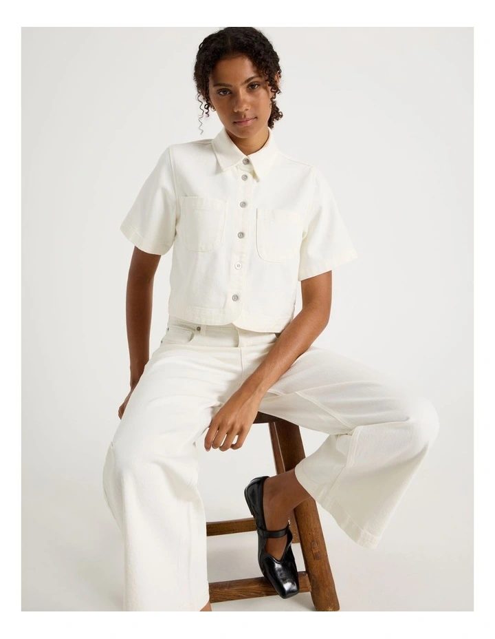 Short Sleeve Boxy Shirt in Ecru image 2