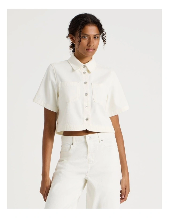 Short Sleeve Boxy Shirt in Ecru image 3