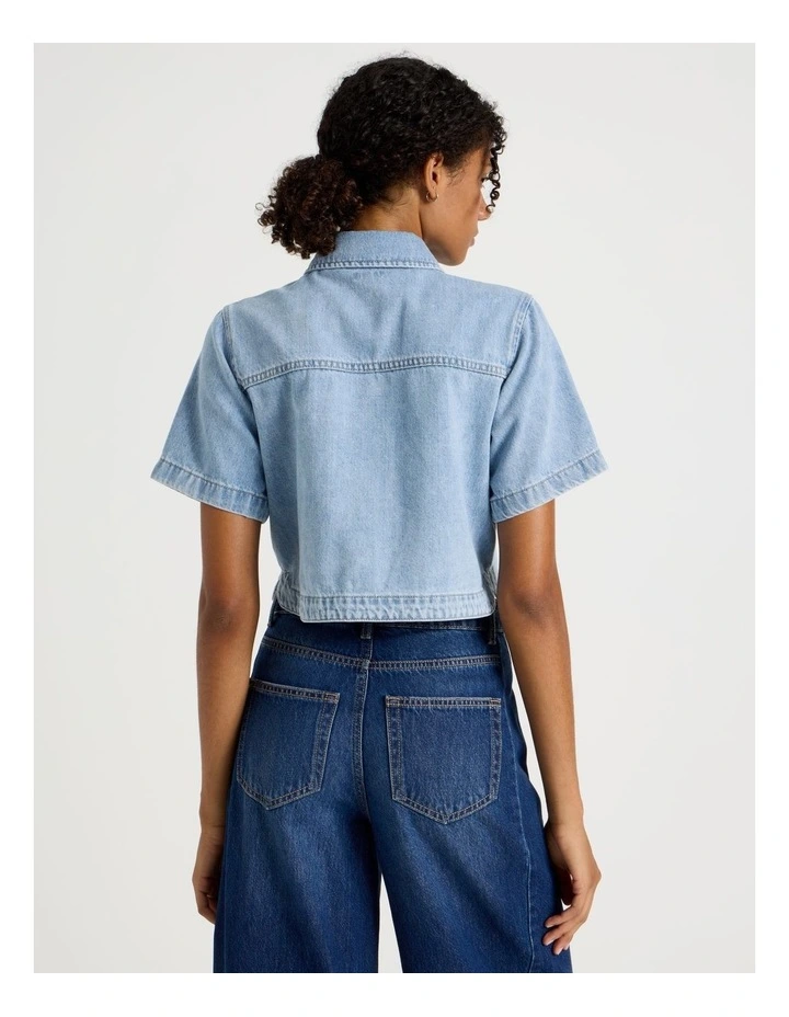 Short Sleeve Boxy Shirt in Light Indigo image 6