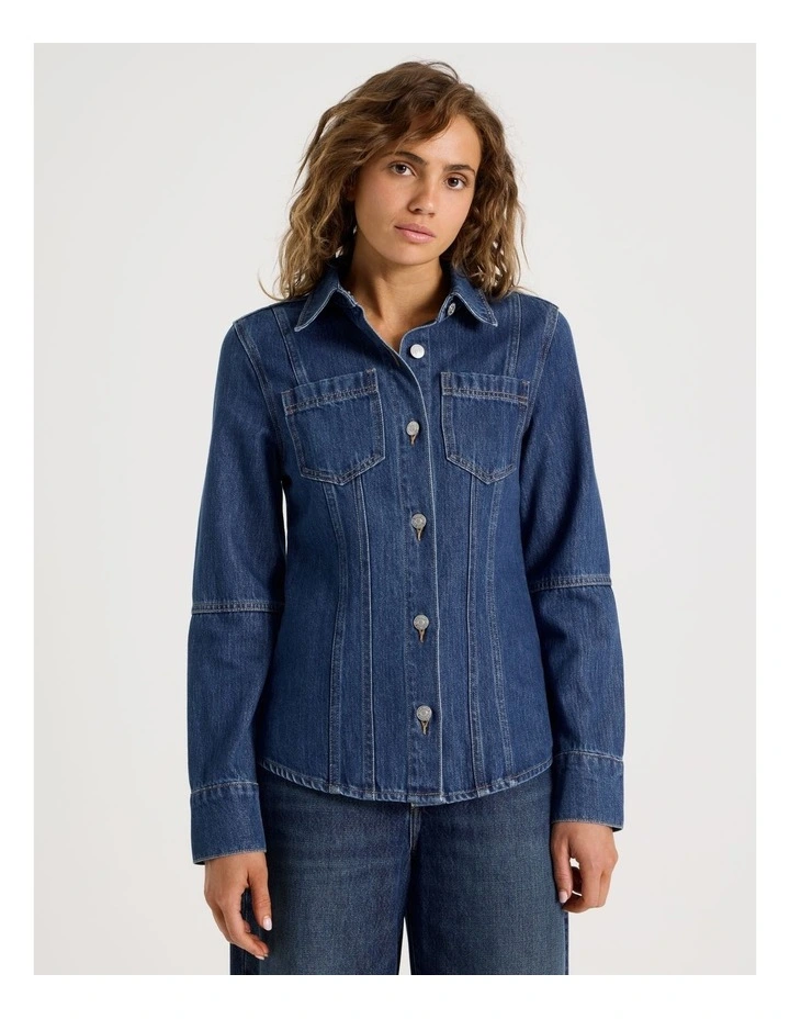 Shaped Shirt in Mid Indigo image 5