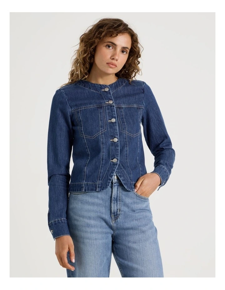 Fitted Collarless Top in Light Indigo image 1
