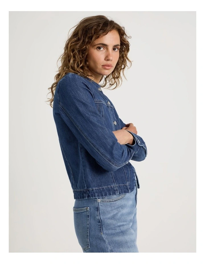 Fitted Collarless Top in Light Indigo image 2