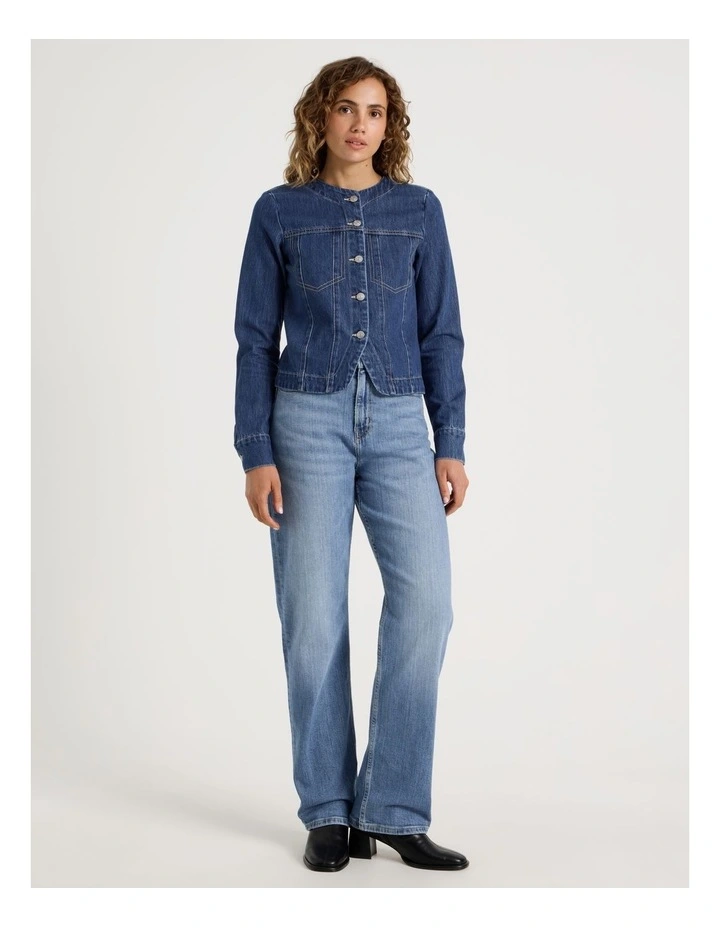 Fitted Collarless Top in Light Indigo image 3