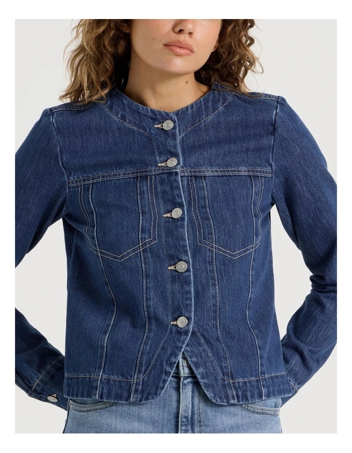 Fitted Collarless Top in Light Indigo image 4