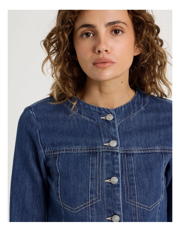 Fitted Collarless Top in Light Indigo image 5
