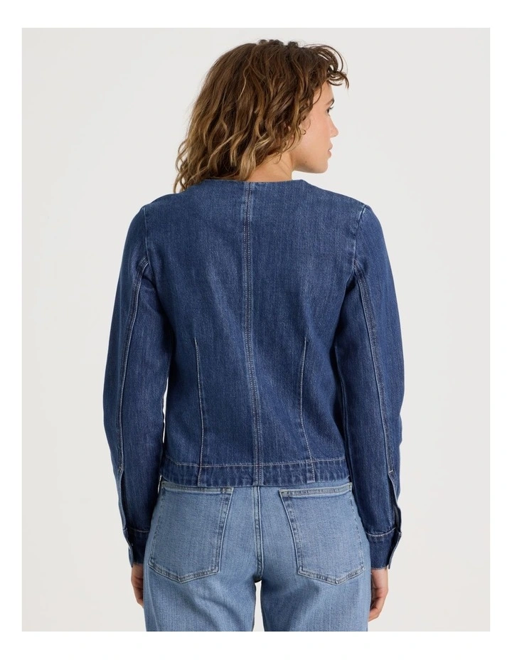 Fitted Collarless Top in Light Indigo image 6