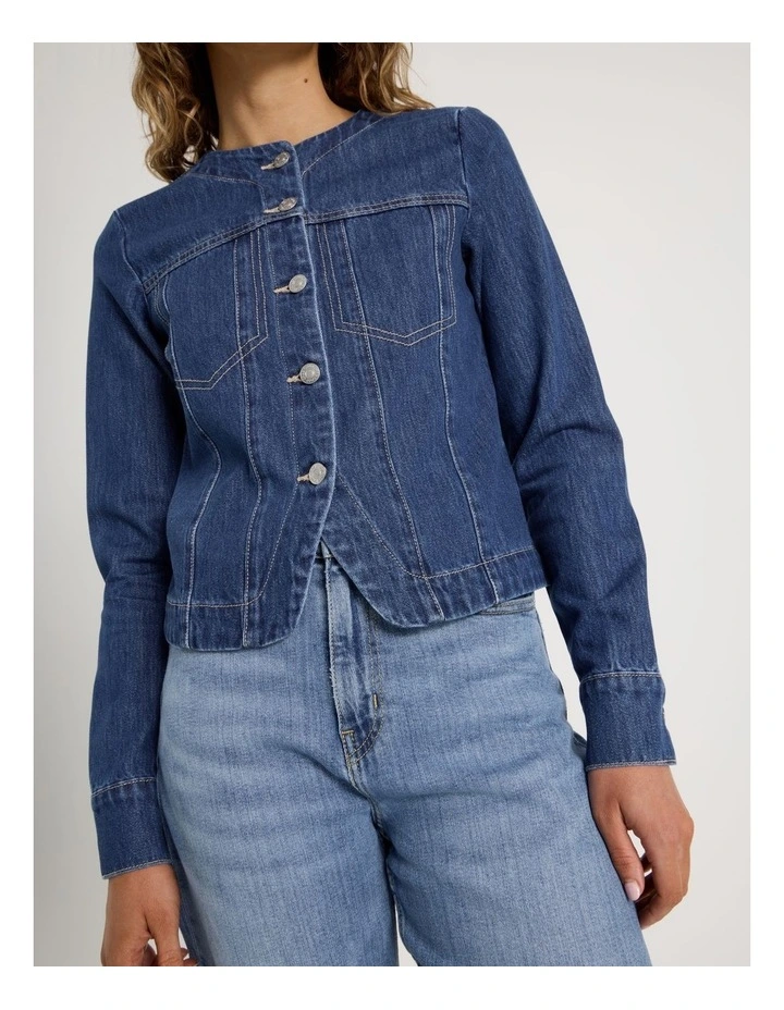 Fitted Collarless Top in Light Indigo image 7