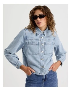 Boxy Long Sleeve Denim Shirt in Blue
