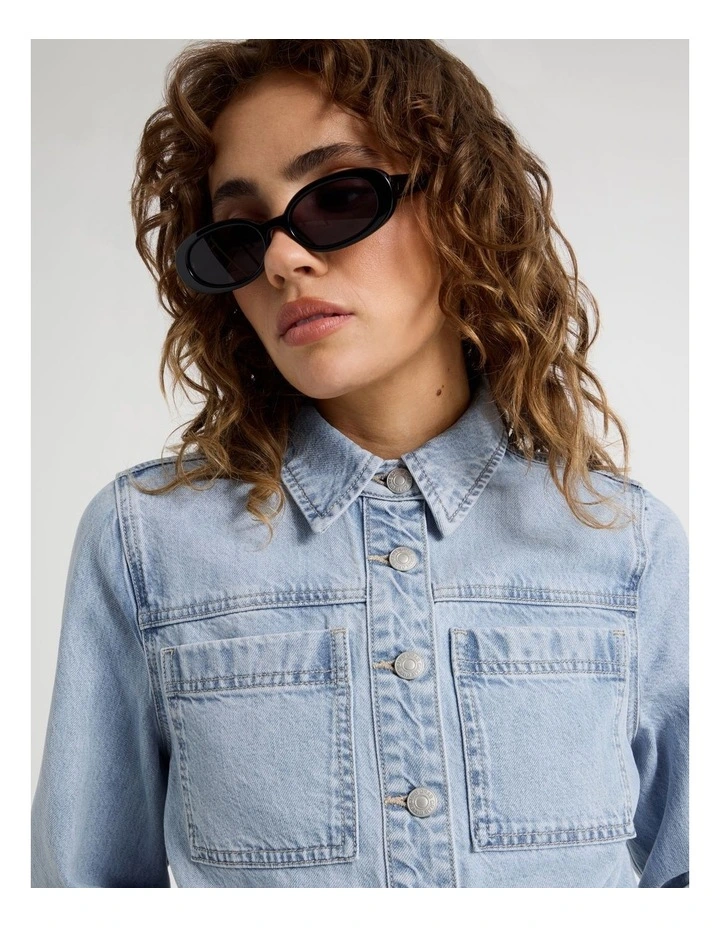 Boxy Long Sleeve Denim Shirt in Blue image 3