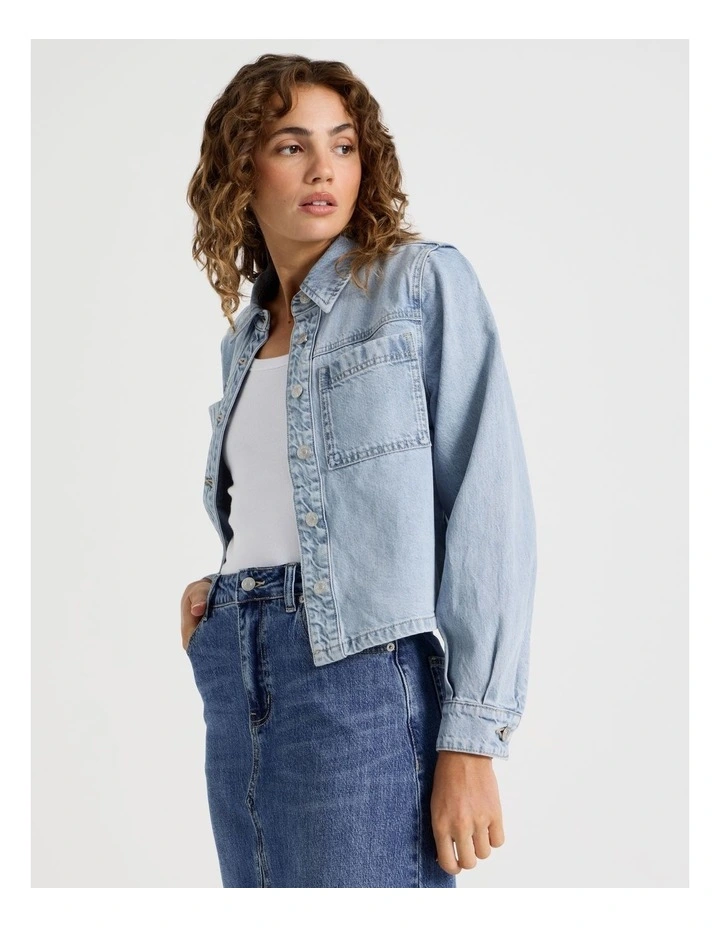 Boxy Long Sleeve Denim Shirt in Blue image 4