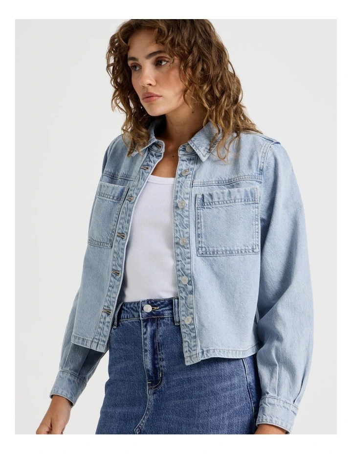 Boxy Long Sleeve Denim Shirt in Blue image 5