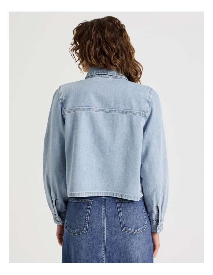 Boxy Long Sleeve Denim Shirt in Blue image 6