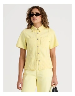 Shaped Short Sleeve Denim Shirt in Yellow
