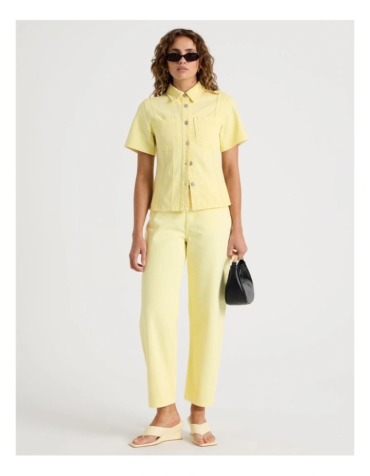Shaped Short Sleeve Denim Shirt in Yellow image 2