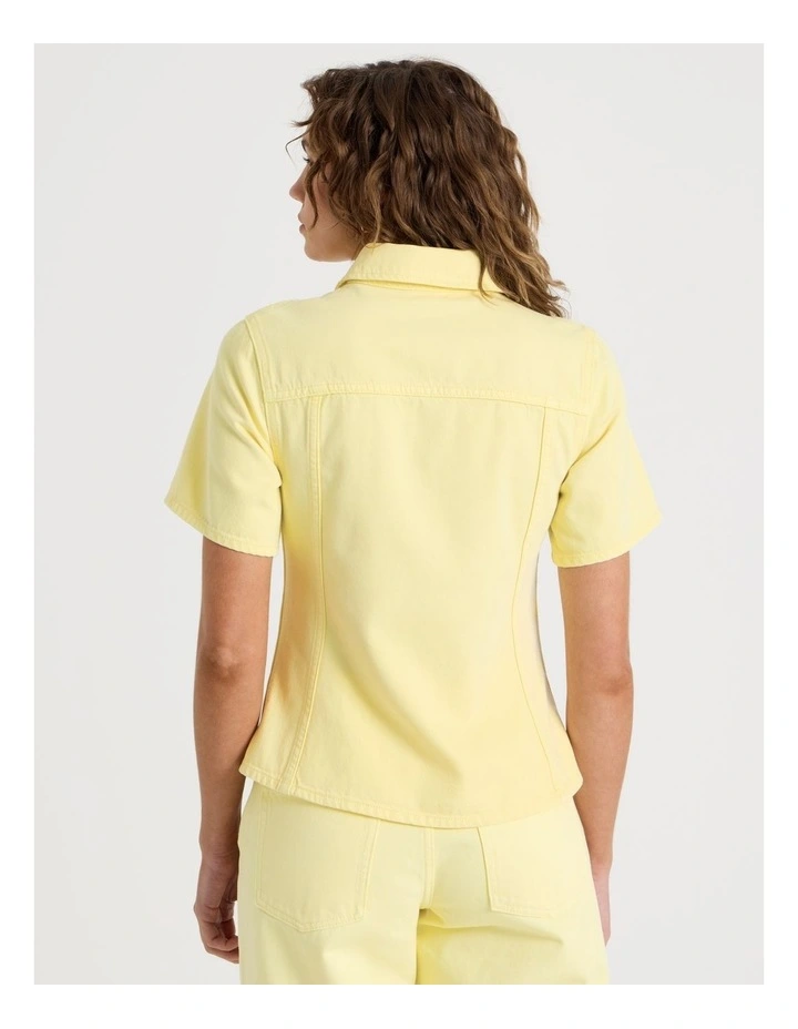 Shaped Short Sleeve Denim Shirt in Yellow image 6