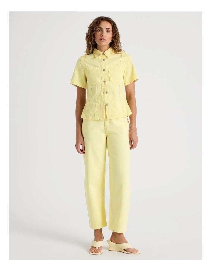 Shaped Short Sleeve Denim Shirt in Yellow image 7