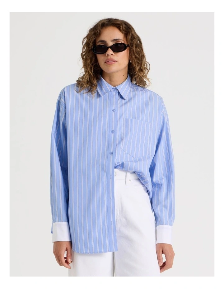 Poplin Oversized Long Sleeve Shirt in Blue image 1
