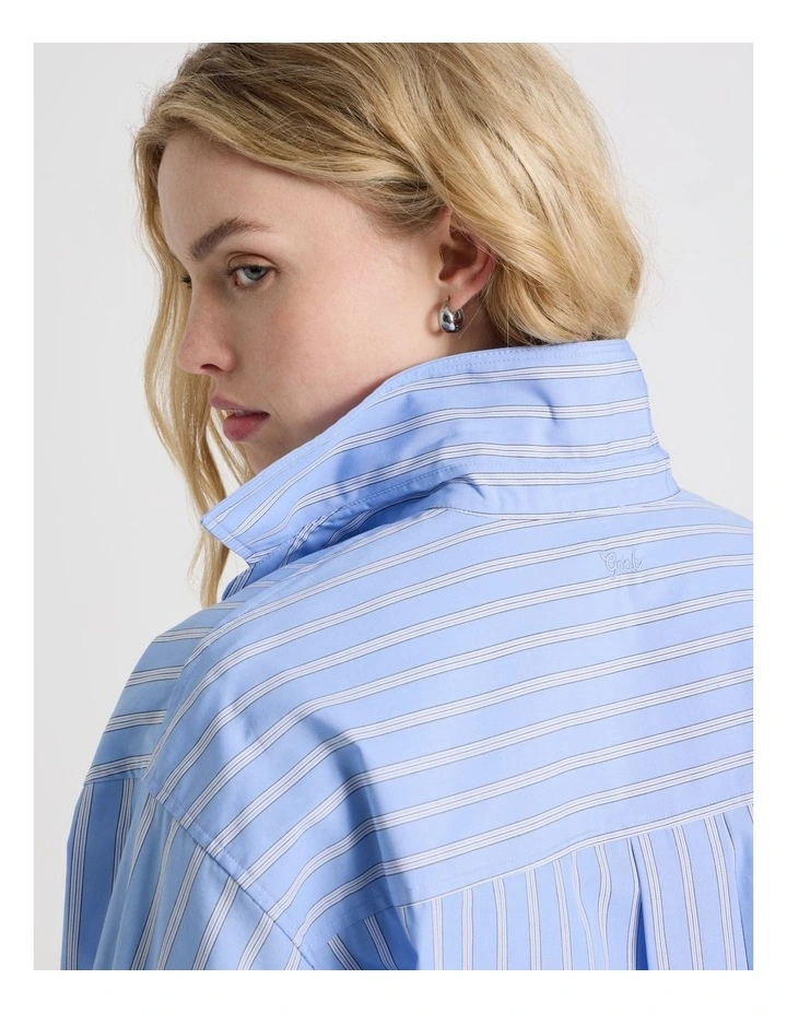 Poplin Oversized Long Sleeve Shirt in Blue image 2