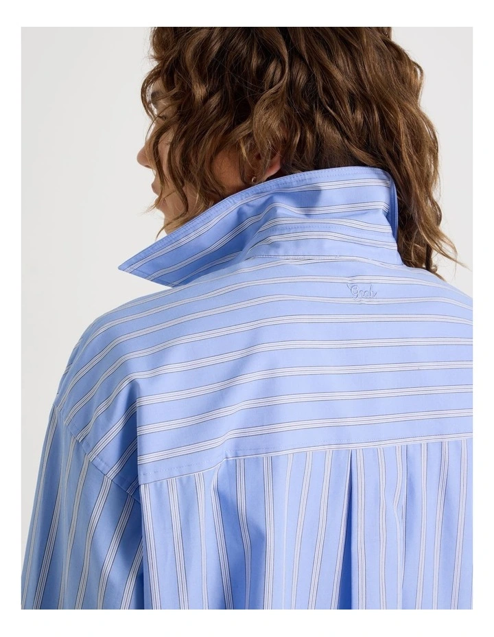 Poplin Oversized Long Sleeve Shirt in Blue image 2