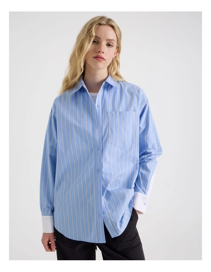 Poplin Oversized Long Sleeve Shirt in Blue image 3