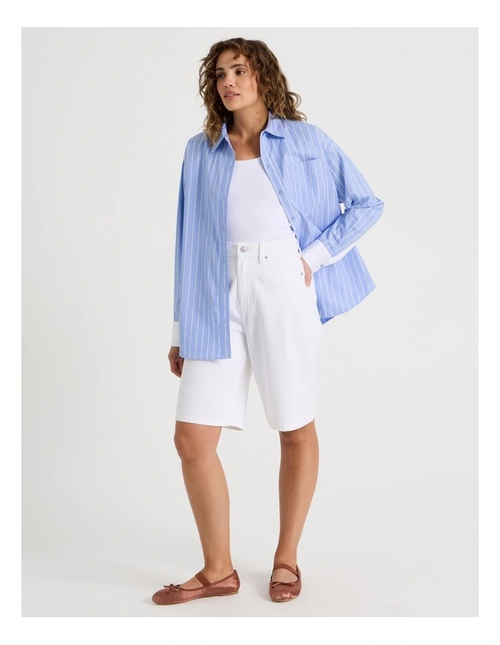 Poplin Oversized Long Sleeve Shirt in Blue image 3