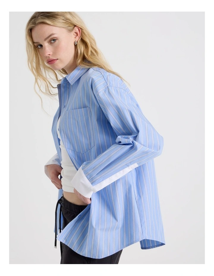 Poplin Oversized Long Sleeve Shirt in Blue image 4