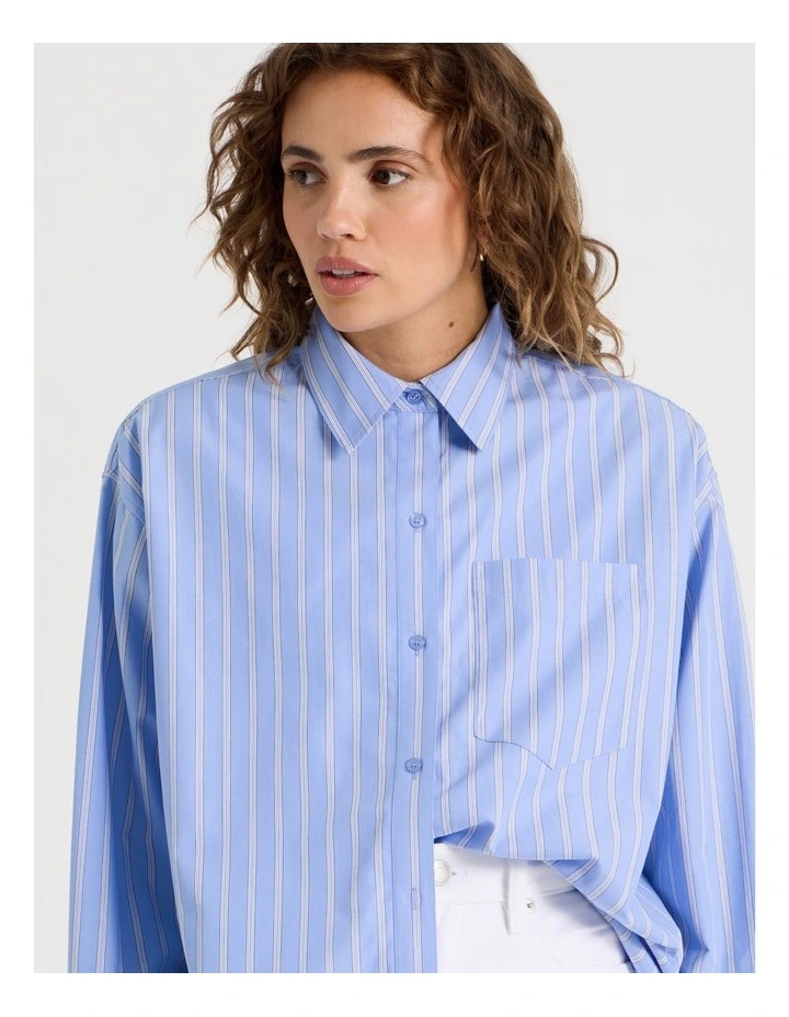 Poplin Oversized Long Sleeve Shirt in Blue image 4