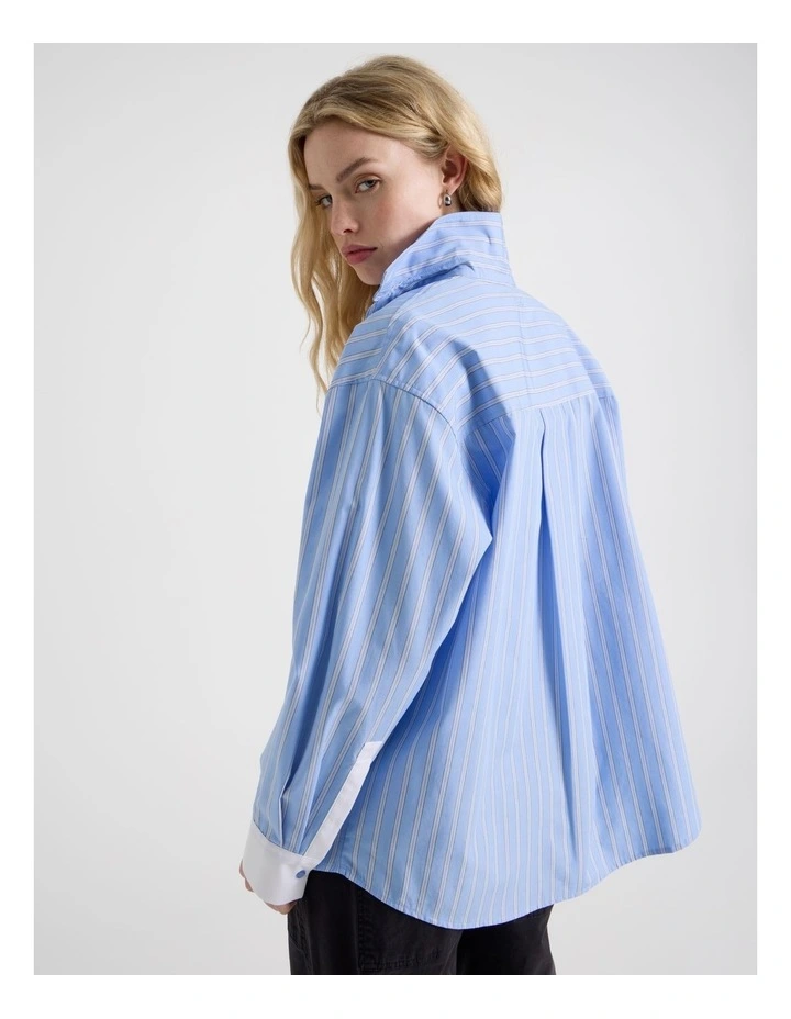 Poplin Oversized Long Sleeve Shirt in Blue image 5