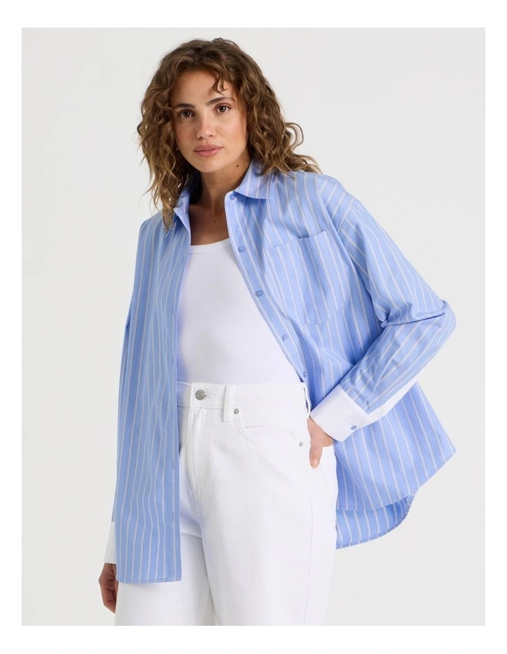 Poplin Oversized Long Sleeve Shirt in Blue image 5