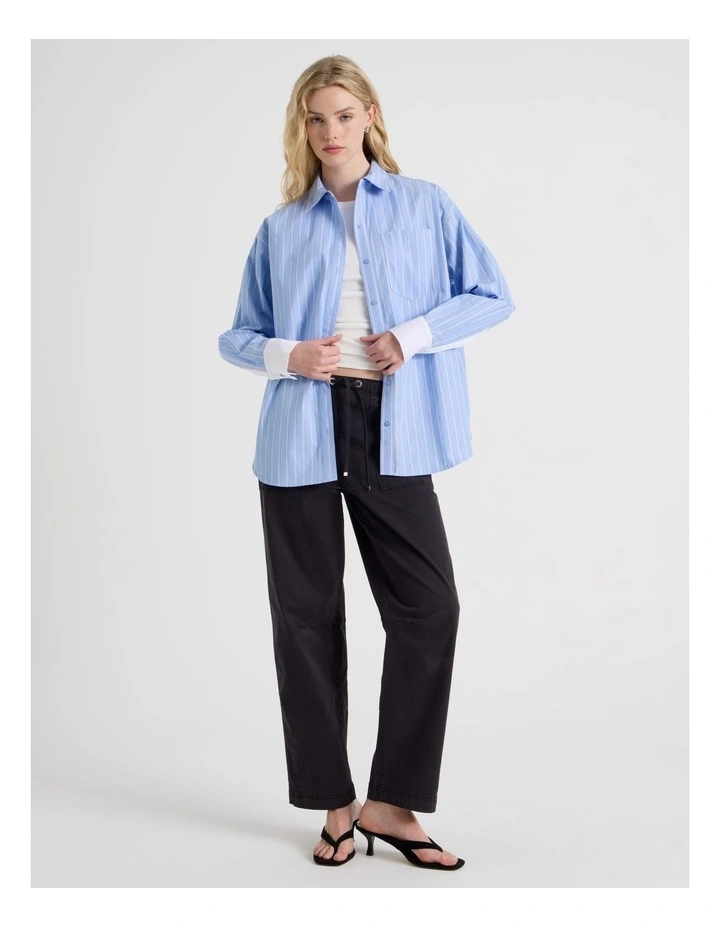 Poplin Oversized Long Sleeve Shirt in Blue image 6