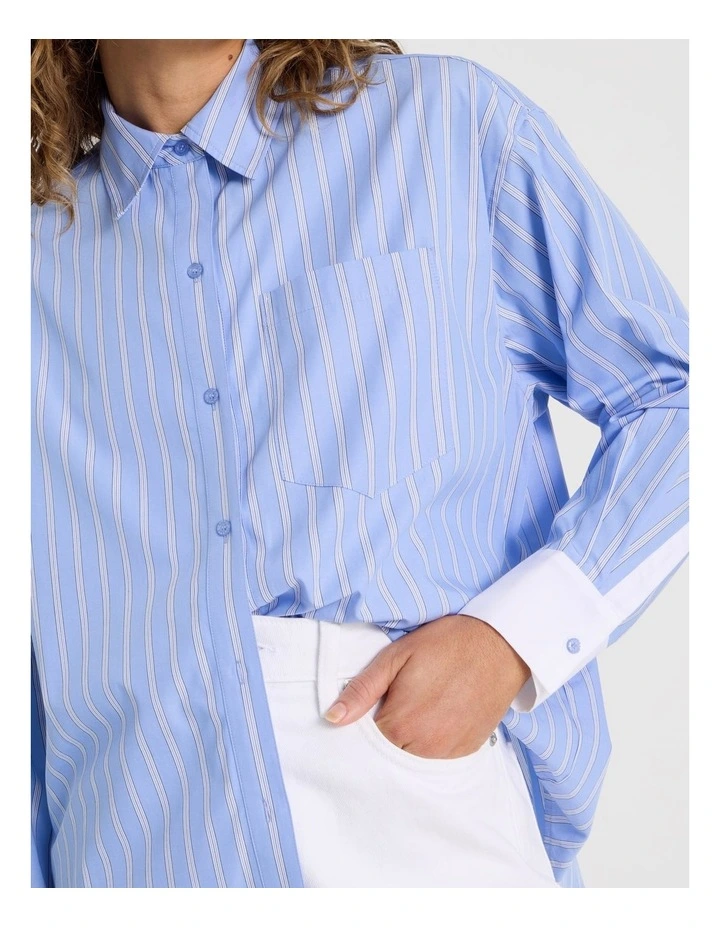 Poplin Oversized Long Sleeve Shirt in Blue image 6