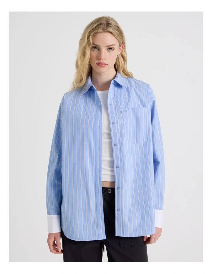 Poplin Oversized Long Sleeve Shirt in Blue image 7