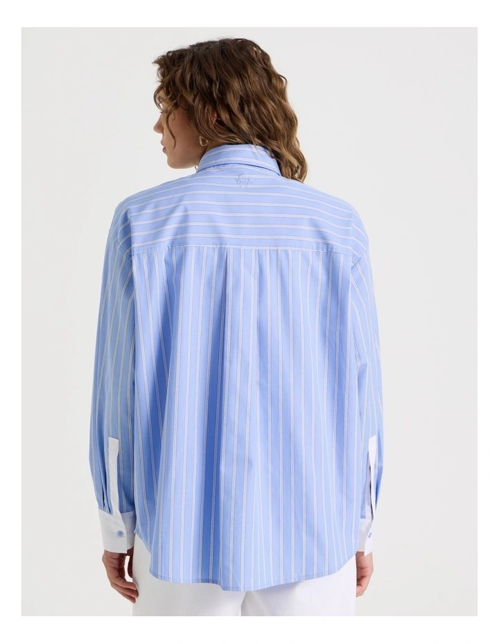 Poplin Oversized Long Sleeve Shirt in Blue image 7