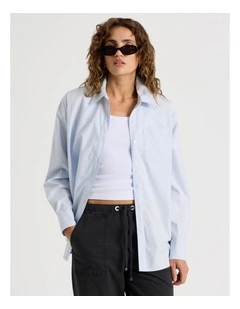 Poplin Oversized Long Sleeve Shirt in Blue
